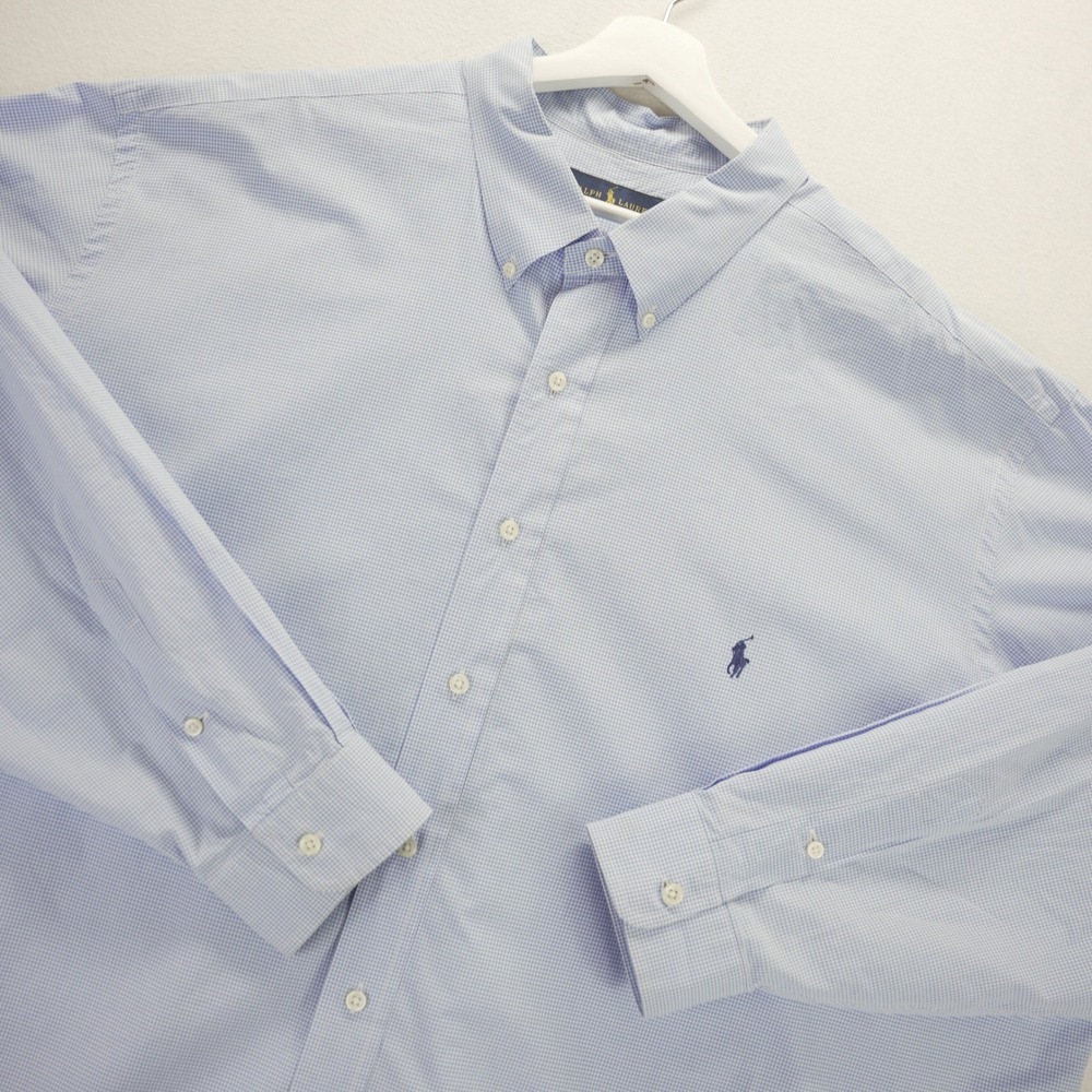 Polo Ralph Lauren Mens 4XB Microcheck Button Down Shirt Blue White Long Sleeve